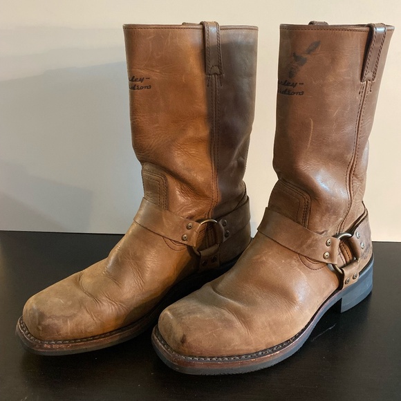 HARLEY DAVIDSON HUSTIN BROWN LEATHER HARNESS MOTORCYCLE BOOTS  MEN'S USA SIZE11 - Picture 1 of 2